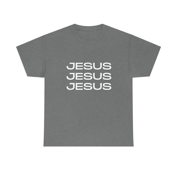 Jesus, Jesus, Jesus Cotton T-Shirt-T-Shirt-Printify-Graphite Heather-S-5.25designs-veteran-family business-florida-melbourne-orlando-knit-crochet-small business-