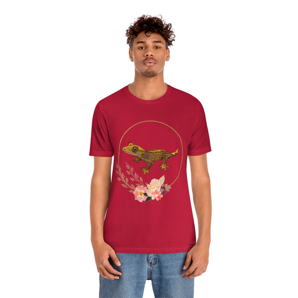 Crested Gecko with flowers Unisex Jersey Short Sleeve Tee-T-Shirt-Printify-5.25designs-veteran-family business-florida-melbourne-orlando-knit-crochet-small business-