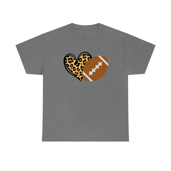 Leopard Print Heart Football Cotton T-Shirt-T-Shirt-Printify-Graphite Heather-S-5.25designs-veteran-family business-florida-melbourne-orlando-knit-crochet-small business-