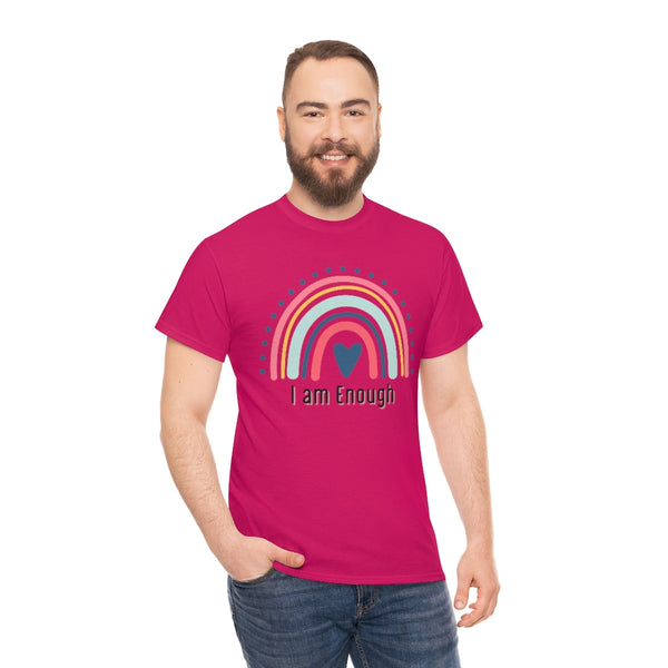 I am Enough Rainbow Cotton T-Shirt-T-Shirt-Printify-5.25designs-veteran-family business-florida-melbourne-orlando-knit-crochet-small business-