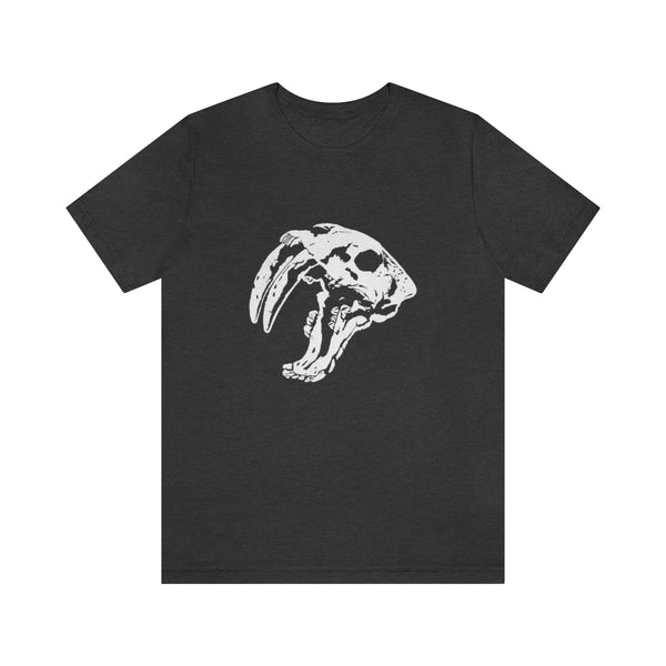 Sabretooth Cat Skull Unisex Jersey Short Sleeve Tee-T-Shirt-Printify-Dark Grey Heather-S-5.25designs-veteran-family business-florida-melbourne-orlando-knit-crochet-small business-