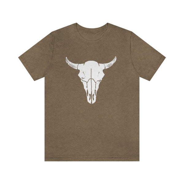 Bison Antiqus Skull Short Sleeve Tee-T-Shirt-Printify-Heather Olive-S-5.25designs-veteran-family business-florida-melbourne-orlando-knit-crochet-small business-