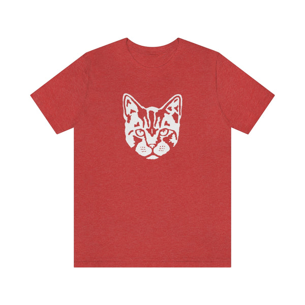 Cat Face Short Sleeve Tee-T-Shirt-Printify-Heather Red-S-5.25designs-veteran-family business-florida-melbourne-orlando-knit-crochet-small business-