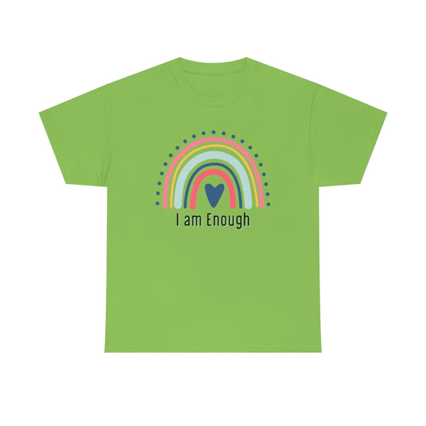 I am Enough Rainbow Cotton T-Shirt-T-Shirt-Printify-Lime-S-5.25designs-veteran-family business-florida-melbourne-orlando-knit-crochet-small business-