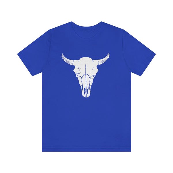 Bison Antiqus Skull Short Sleeve Tee-T-Shirt-Printify-True Royal-S-5.25designs-veteran-family business-florida-melbourne-orlando-knit-crochet-small business-