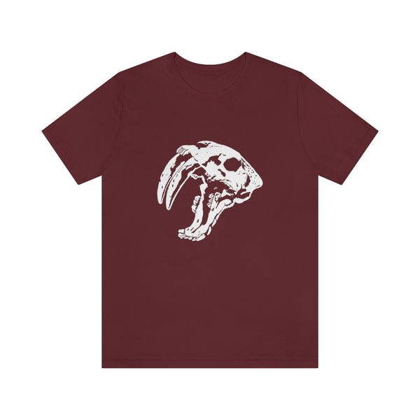 Sabretooth Cat Skull Unisex Jersey Short Sleeve Tee-T-Shirt-Printify-Maroon-S-5.25designs-veteran-family business-florida-melbourne-orlando-knit-crochet-small business-