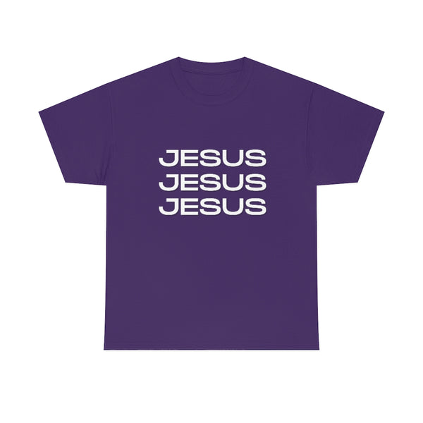 Jesus, Jesus, Jesus Cotton T-Shirt-T-Shirt-Printify-Purple-S-5.25designs-veteran-family business-florida-melbourne-orlando-knit-crochet-small business-