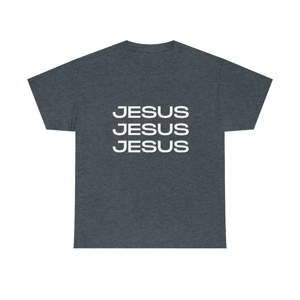 Jesus, Jesus, Jesus Cotton T-Shirt-T-Shirt-Printify-Dark Heather-S-5.25designs-veteran-family business-florida-melbourne-orlando-knit-crochet-small business-