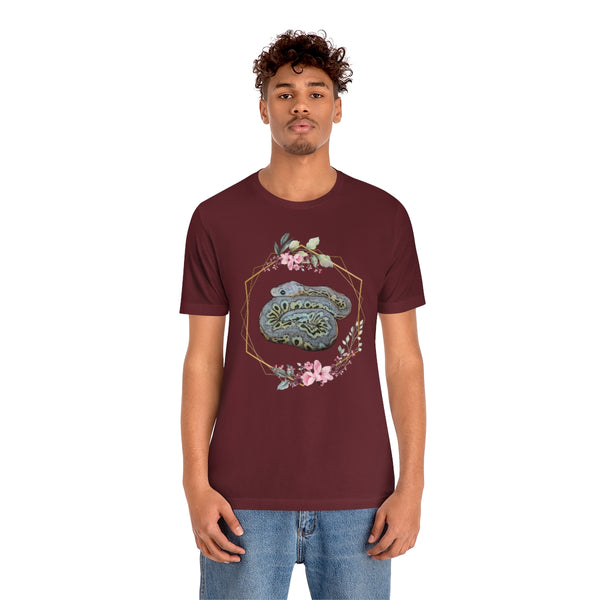 Ball Python Flower border shirt Unisex Jersey Short Sleeve Tee-T-Shirt-Printify-5.25designs-veteran-family business-florida-melbourne-orlando-knit-crochet-small business-