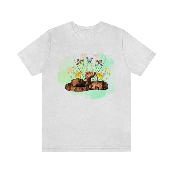 Copperhead and Flowers Unisex Jersey Short Sleeve Tee-T-Shirt-Printify-Ash-S-5.25designs-veteran-family business-florida-melbourne-orlando-knit-crochet-small business-